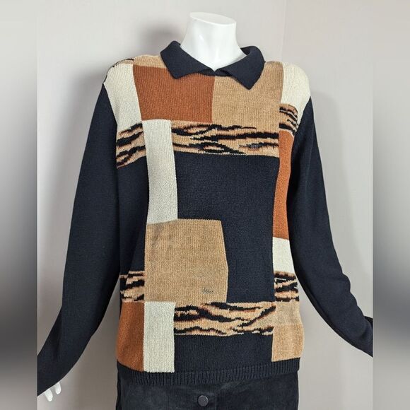 Vintage polo sweater with animal print. Alfred dinner sweater tiger print sz s - Picture 3 of 9